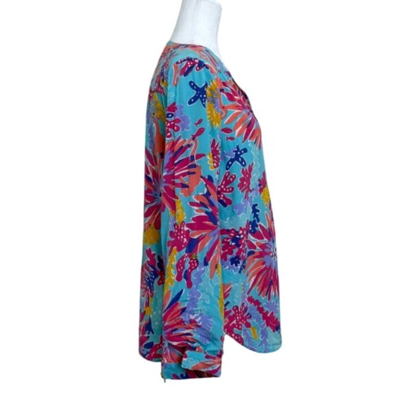 Lilly Pulitzer Womens Silk Elsa Top Trippin Sippin Long Sleeve Blouse Size M - Picture 2 of 8